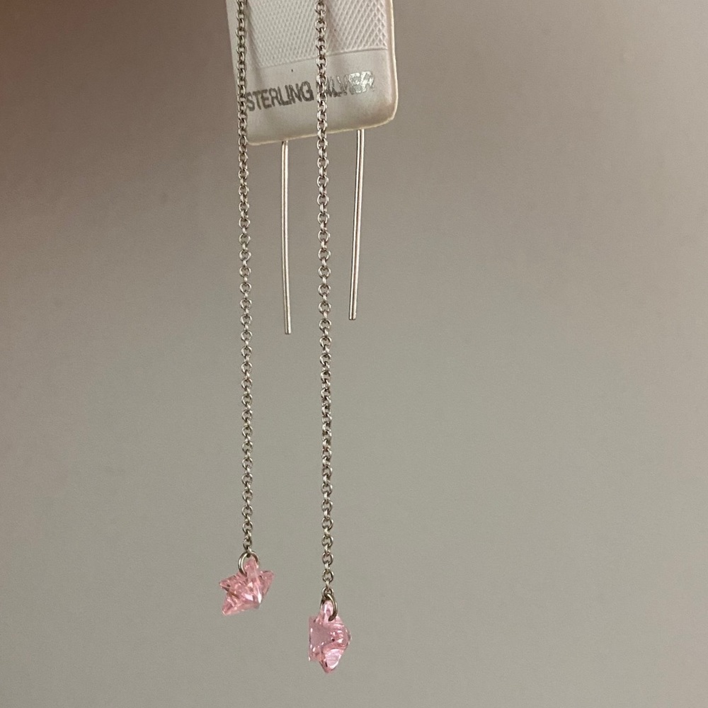 Long Silver and Pink Earrings